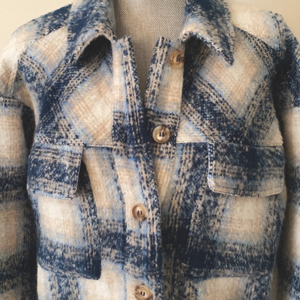 LA Hearts Oversized Plaid Flannel Shacket Blue Size XS S